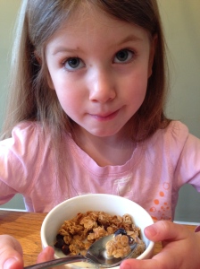 Loves her morning granola with milk