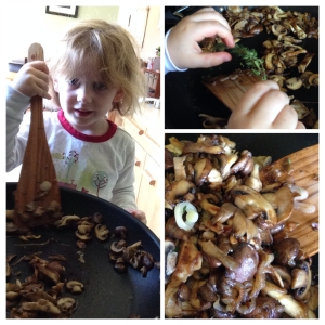 Even the littlest (supervised!) cooks can help make sautéed mushrooms with shallots and thyme